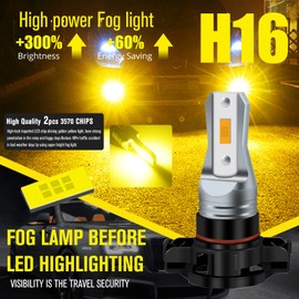 HAISECA AC/DC 9-36V H16 LED Fog Light Bulb Amber,3800LM Super Bright 2x45mil 5730 Chips 5202 5201 2504 LED Bulbs for Cars Trucks,Non-Polarity.2-Packs.