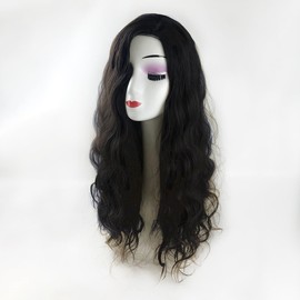 18x18cm Side Part Hair Topper Clip in 150% Density Cloud Wavy Wig 55cm Large Full Head Wear Toupee Silk Clouth Base (Left Part Off Black)