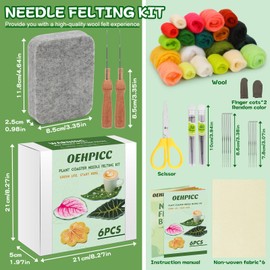 OEHPICC Needle Felting Kit,Plant Leaf Coasters Needle Felting Starter Kit,Felting Needles Set with Needle Felting Wool,Felting Needles and Instructions for DIY Felting Starters