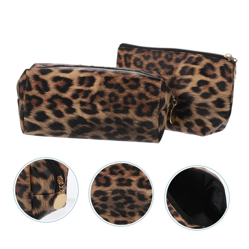 Mikinona 2pcs Leopard Print Cosmetic Bags Toiletry Organizer Travel Makeup