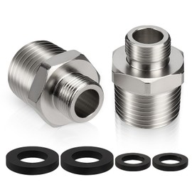 1/2" to 3/8" Reducer Faucet Adapter, 2 Pcs Brass 3/8 Male to 1/2 Male Compression Pipe fittings with Rubber Washers, Water Supply Fitting for RVs Kitchen Piping and Bathrooms