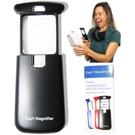EASY MAGNIFIER Lupa de Bolsillo con Luz LED 3X movil; Lupas pequeña Lectura de Gran Aumento Profesional; Lupa de Mano Niños iluminada para Leer; Regalos para Personas Mayores e Infantil
