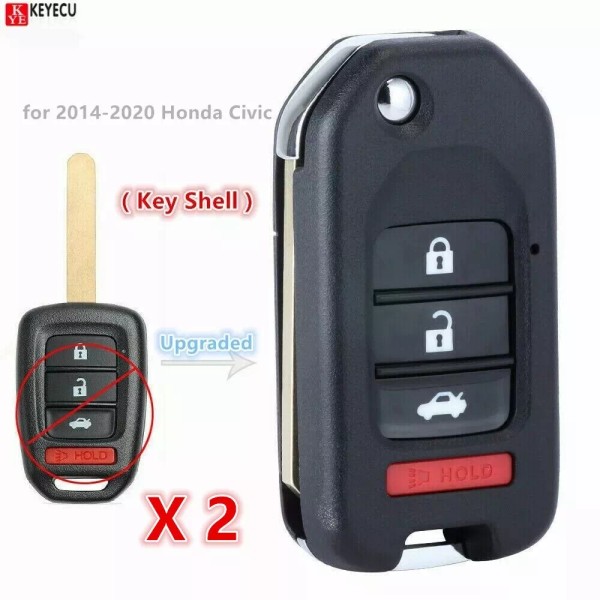 KEYECU 2 XUpgraded Uncut Flip Remote Key Shell Case 4B