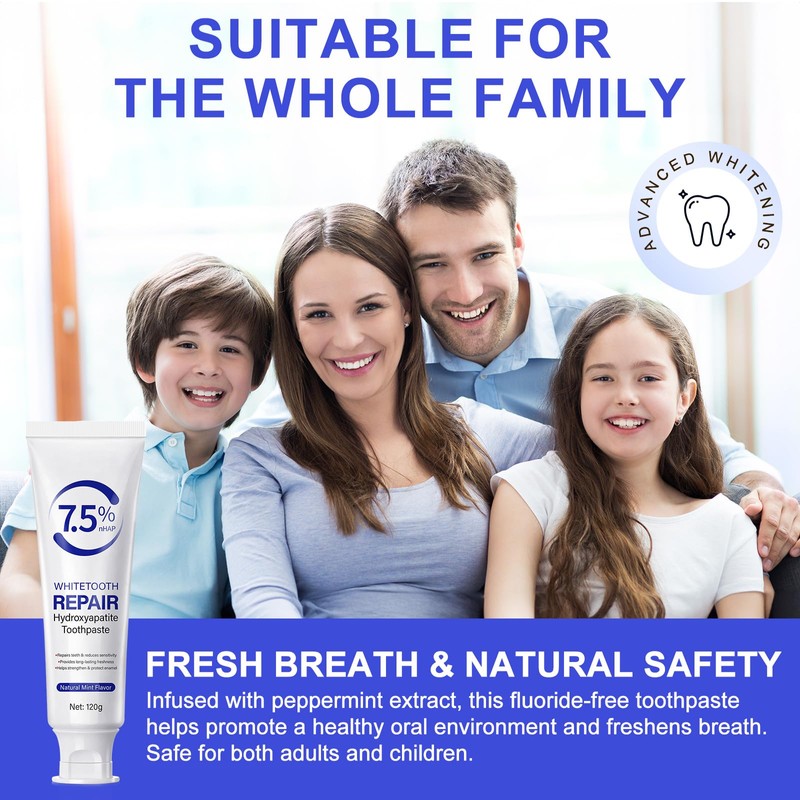 2pcs Hydroxyapatite Toothpaste, Repairs & Strengthens Enamel, Gentle Mint, Fresh