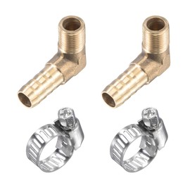 uxcell Brass Hose Barb Fitting Elbow 8mm x G1/8 Male Thread Right Angle Pipe Connector with Stainless Hose Clamp 2 Pack