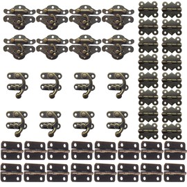 248 Pcs Antique Bronze Hardware Kit - 8 Engraved Hasp Catches, 8 Small Brass Latches, 32 Box Hinges with 200 Screws - for Wooden Jewelry Boxes, Cabinets & Furniture Repair