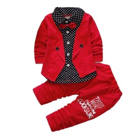 Baby Boy Clothes Toddler Casual Outfits for Children Two Piece Suit Long Sleeve Jacket+Sports Pants (Red, 3T)