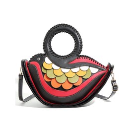 Bird-Shaped Bag Woman Large Capacity Leather Purse Fashion Designer Top Handle Handbags Women Crossbody Large Bags Set with Wallet, Multicolor (Black)