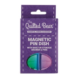 The Quilted Bear Magnetic Pin Dish - Magnetic Pin Cushion with 25 Pearl-Headed Sewing Pins & a Handy Plastic Drawer for Dressmaking Pins & Sewing Accessories (Rainbow)