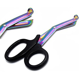 Heavy Duty Fluoride Coated Nurse Doctor Medical Paramedic Trauma Shears Scissors 7.25" (G.S ONLINE STORE) (BLACK MULTI COLOR BLADE)