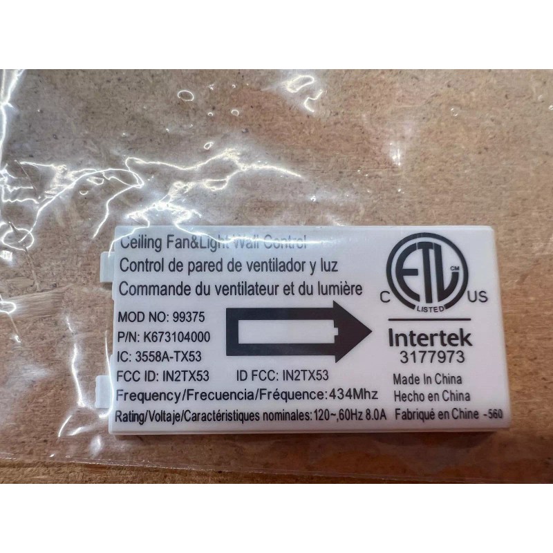 Hunter Geniune Original Ceiling Fan Replacement Wall Control 99373 99375