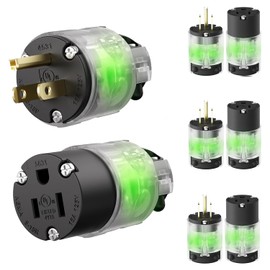 Yomiuwo 4 Set Lighted Extension Cord Replacement Ends Male and Female,Straight Blade Cord End Replacement, 15 Amp 125Volt, NEMA 5-15P & NEMA 5-15R, 2 Pole 3Wire Grounding, Black,UL Listed