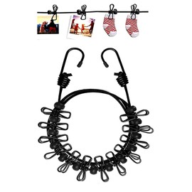 Portable Clothesline with 12 Clothes Pins - Travel Retractable Clothesline 6ft to 11.8ft Stretchy Retractable Clothesline Metal Hanging Clip Hanger Holder Hook Organizer Rack for Camping Outdoor Black