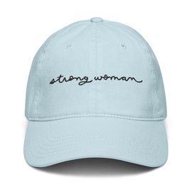 Ripple Junction Strong Woman Cursive Letters Adjustable Baseball Hat, Baby Blue, One Size