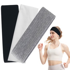 7.5cm Wide Headbands for Women Men,Headbands for Non Slip,2pcs Fashion Head Bands for Women's Hair,Soft Fabric Stretchy Hair Bands for Makeup Workout Yoga Running. (Black/White/Grey, 8.6X2.9inches)