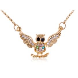 Alilang Women's Golden Tone Shine Crystal Rhinestone Owls Bird Chain Pendant Necklace