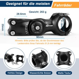 toptrek Bicycle Handlebar Stem, Handlebar Riser Bicycle 31.8 mm, 90 mm Bicycle Handlebar Aluminium, Handlebar Stem Adjustable ± 60° Adjustable, Bicycle Handlebar Raiser Hexagonal Hole Design for MTB,