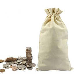 Lanyani 3 Canvas Coin Money Sacks Bag 10 by 17 inches Bank Deposit Change Transit Draw Strings, Heavy Duty
