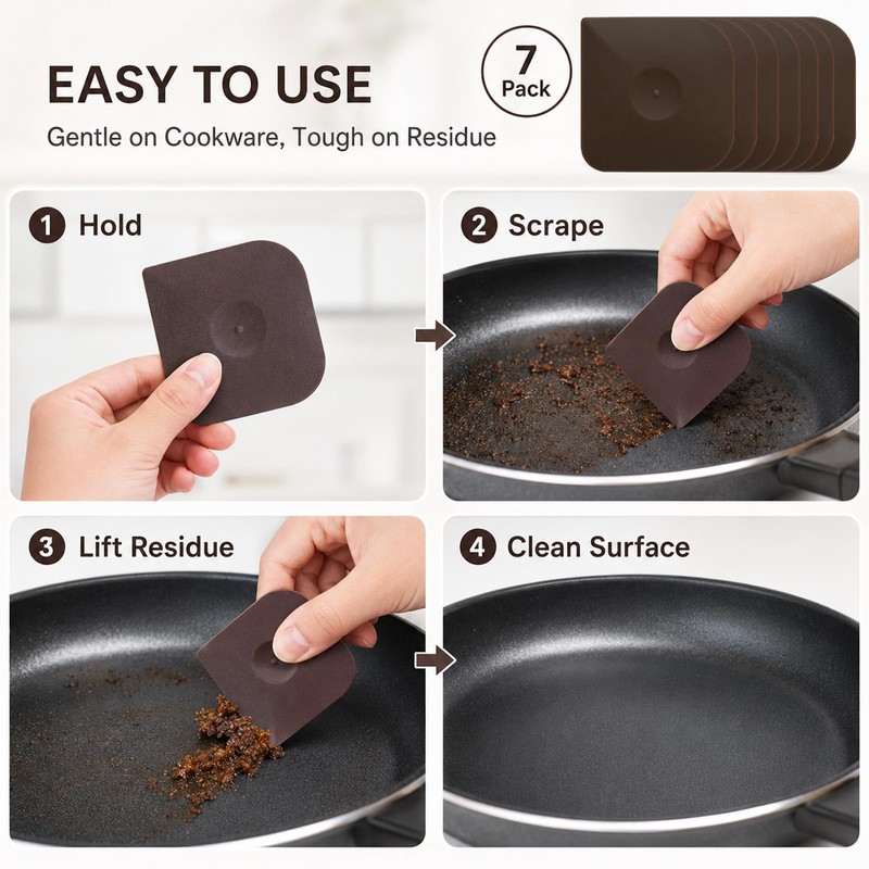7 Pcs Plastic Pan Scraper Set, Non-Scratch Pot Scrapers for