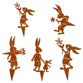 TaleMoon Easter Bunny Garden Decoration Rust Garden Stake, Pack of 5 Easter Decoration Garden Rabbit Rust, Metal Rust Stake Rabbit, Easter Decoration Outdoor Rust, Garden Decoration Rust for Outdoor