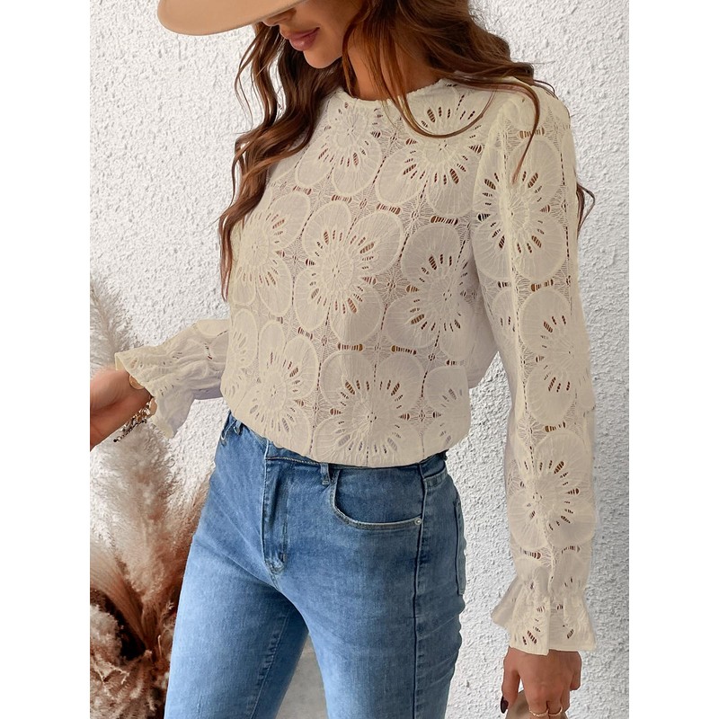 CUPSHE Women's Pullover Crew Neck Long Puff Sleeves Overcut Shoulders
