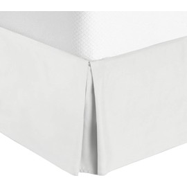 Tailored Bed Skirt 16" Drop Premium Cotton Blend Box Pleated with Split Corners - Shrinkage and Fade Resistant 600 TC Bedskirt - Machine-Washable (White, King)