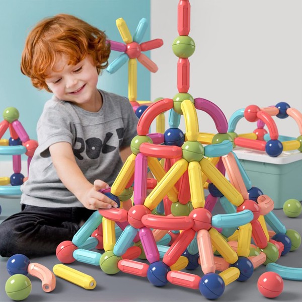 BAKAM 84PCS Magnetic Building Blocks for Kids Ages 4-8, STEM Construction Toys for Boys and Girls, Large Size Magnetic Sticks and Balls Game Set for Kid’s Early Educational Learning