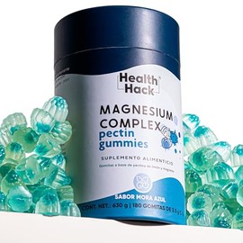 Gomitas de Magnesio Complex sabor Mora Azul | 180 gomitas enriquecidas con Glicinato, Treonato, Malato y Citrato de Magnesio | Con Vitaminas + Ingredientes Naturales | Health Hack 874mg por porción