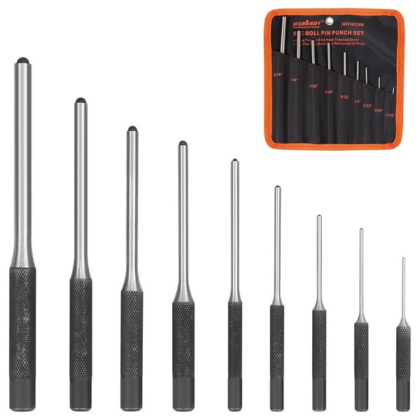 9 Pieces Roll Pin Punch Set, HORUSDY Removing Repair Tool