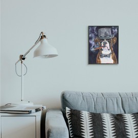 Stupell Industries Sophisticated Boxer Dog Portrait Top Hat Pet, Design by George Dyachenko Black Framed Wall Art, 11 x 14, Brown