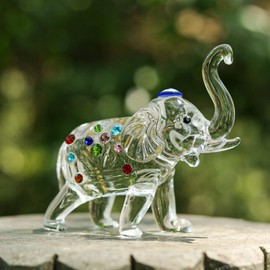 LONGWIN - cifras de elefante de vidrio con diseño de elefante con tronco y escultura de animales de vidrio, cifras coleccionables Lucky Feng Shui