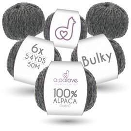 ALPALOVE Bulky Set (6 x 1.75 oz) Super Soft Baby Alpaca Knitting Yarn Dark Gray 328 Yards
