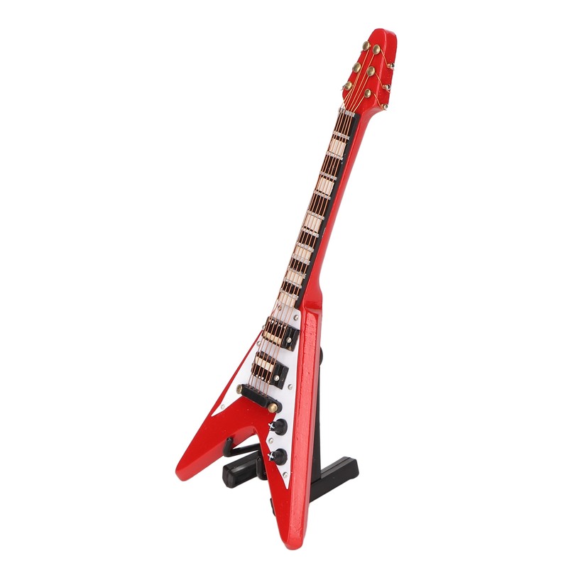 Red Miniature Electric Guitar Replica Wooden Mini Musical Instrument Model