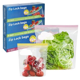 ZCDA 55-Count Reusable Freezer Bags – 2 Sizes (15×5 L + 40×2.5 L) BPA-Free Zip-Lock Food Storage & Sandwich Bags for Meat, Fruit, Veggies (Clear)