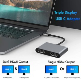 GOPALA Triple Display USB C Hub with Dual HDMI Hub Adapter, USB C to 2 HDMI 4K, USB3.0, 100W PD Supports Single 4K@30Hz and Dual 1080P@30Hz Compatible with Dell/HP/Lenovo/MacBook Laptop Pro