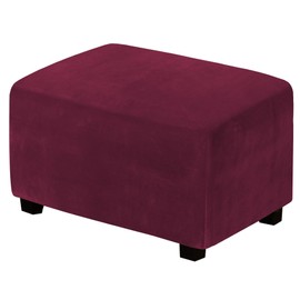 H.VERSAILTEX Real Velvet Plush 1 Piece Form Fit Stretch Rectangle Folding Storage Covers Ottoman Slipcovers Removable Footstool Protect Footrest Covers Elastic Bottom Washable(X-Large, Burgundy)