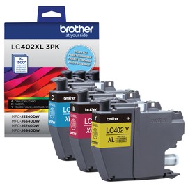 Brother Genuine LC402XL 3PK 3 Pack of High Yield Cyan, Magenta and Yellow Ink Cartridges