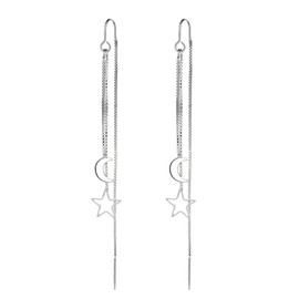 Crystal Star Earrings Jewellery for Women Girls Star Earrings Gold Threader Earrings Long Chain Earrings Star Climber Earrings Chain Drop Dangle Earrings Chain Tassel Earrings, Silver, No Gemstone