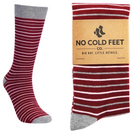 No Cold Feet Fun Colorful Novelty Socks for Men for Dress Casual Formal Groomsmen Wedding, Burgundy and White Stripes