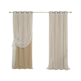 Best Home Fashion uMIXm Mix and Match Tulle Sheer Lace and Blackout 4 Piece Curtain Set – Antique Bronze Grommet Top – Wheat - 52" W x 84" L – (Set of 4 Panels)