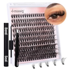 Eyelash Extensions Set, Artificial Eyelashes, Natural DIY Eyelash Extension Cluster Eyelashes, 16 mm, Individual Lashes Kit, 40D Mink Eyelashes, Fluffy with Lash Bond and Seal Lash Tweezers