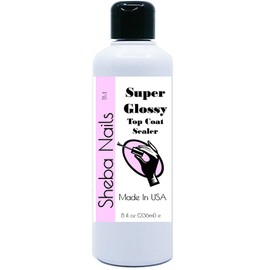 Sheba Nails Nail Polish Super Glossy Top Coat Sealer 8 oz Pro Size Refill - Vegan 10 Free- Crystal Clear Finishing Nail Polish Top Coat Pro Bulk Refill Clear Nail Polish Sealer Top Coat for nails