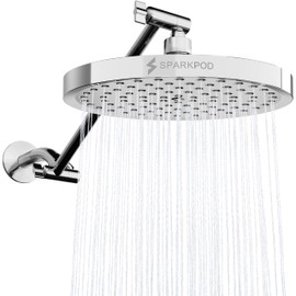 SparkPod Round Rain Shower Head with Shower Head Extension Arm - High Pressure Rain - Luxury Modern Look - No Hassle Tool-less 1-Min Installation (11" Shower Arm Extension, Midnight Black Matte)