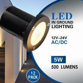 EAGLOD 5W Well Light,12-24V LED In-Ground Low Voltage Landscape Light with Connectors, IP67 Waterproof Landscape Lighting,3000K Paver Lights Warm White for Yard, Garden, Patio (12 Pack)