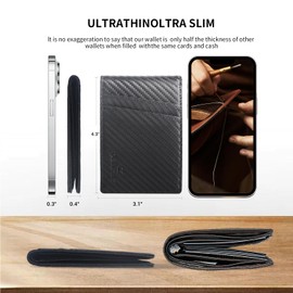 QIANTING Slim Wallet for Men Bifold Black Wallet for Front Pocket Wallet RFID Wallet for Men With 2 ID Windows Father's Day Gift Gifts for Men