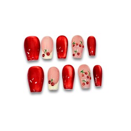 Yabonica 1000 Times Reusable Press On False Nails Square, Handmade Press on Nails Short 10 Pcs-Wear Comfortably (012, M)
