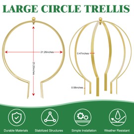 HEYTIMI 2Pcs Large Metal Circle Obelisk Trellis Garden Sculpture Globe Trellis for Climbing Plants Outdoor Potted Round Planter Trellis Garden Ornament for Home Patio Urn Filler(Gold, 21.26" x 25.20")