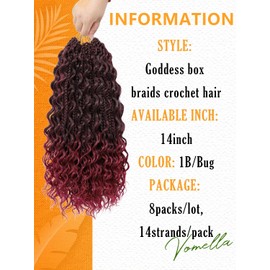 Goddess Box Braids Crochet Hair for Women 14 Inch 8 Packs Boho Crochet Box Braids with Curly Ends Bohemian Pre-looped Crochet Braiding Hair Extensions(14inch,1B/Bug)