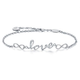 BlingGem White Gold Plated Sterling Silver Cubic Zirconia Infinity Love Letter Bracelet for Women