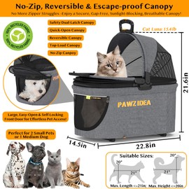 PAWZIDEA Portable Small Dog Crate for Car Travel, Enclosed Pet Car Seats for Small/Medium Dogs & Cats, Reversible No-Zip Canopy, Soft-Sided Pet Carrier Cage, Collapsible Travel Dog Kennel, Chew-Proof